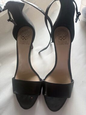 Vince Camuto Black Leather Open-Toe Ankle-Strap Heels